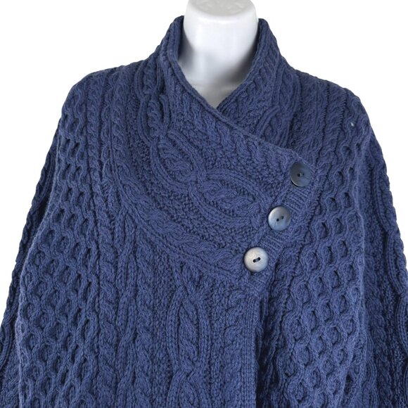 Aran Crafts Crossover Neck Fisherman Cardigan Sweater Large Blue CJ-2154 - Picture 3 of 8